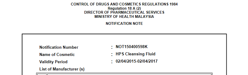 hps cleansing fluid note